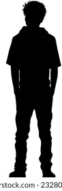 A striking silhouette portraying a teenage boy in a heroic stance, exuding strength and determination, with a captivating aura of confidence and courage.