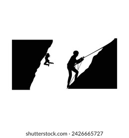 A striking silhouette of a rock climber captures the essence of adventure and determination as they navigate the rugged terrain, epitomizing the thrill and challenge of scaling great heights.