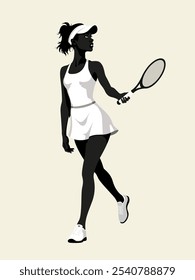 A striking silhouette of a tennis player ready in an elegant stance, holding their racket with precision