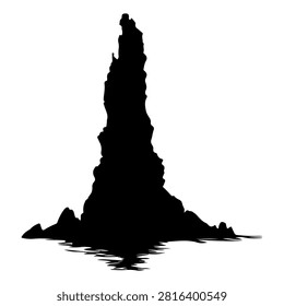 A striking silhouette of a towering mountain peak reflected in water, emphasizing natural grandeur and scenic beauty.