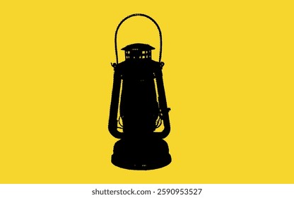 A striking silhouette of a vintage lantern contrasts beautifully with a vibrant yellow background, evoking warmth and nostalgia. This artistic element draws the eye and inspires imagination.