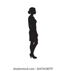 Uma silhueta impressionante de uma mulher em um vestido e saltos. O estilo silhueta enfatiza sua forma.