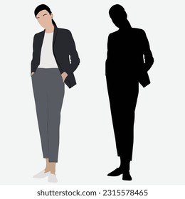 Striking Silhouettes of an Adult Woman Embracing Business Style with Confidence.