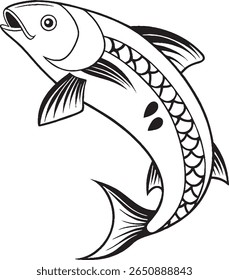 Um gráfico vetorial impressionante, de imagem única, com uma silhueta estilizada de peixes. Este design versátil é ideal para a criação de obras de arte com tema aquático, logotipos e elementos decorativos.
