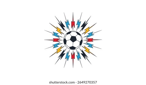 A Striking Soccer Ball Design with a Colorful Burst of Athletic Energy Exploding Outwards in All Directions Capturing the Excitement of the Game