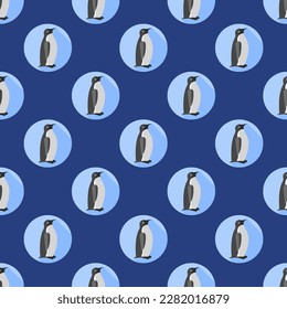 Striking square tile with an amusing animal portrait. Seamless pattern with penguin on st. patrick's blue background. Design for a mug with an animal drawing.