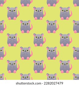 Striking square tile with an amusing animal portrait. Seamless pattern with rat on hansa yellow background. Design for a website background with an animal image.