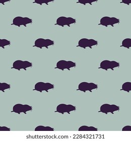 Striking square tile with an amusing animal portrait. Seamless pattern with mole mammal animal shape on ash grey background. Design for a tote bag with an animal pattern.