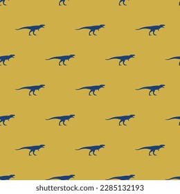 Striking square tile with an amusing animal portrait. Seamless pattern with daspletosaurus dinosaur shape on st. patrick's blue background. Design for a logo with an animal portrait.