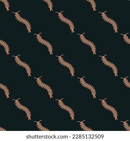 Striking square tile with an amusing animal portrait. Seamless pattern with centipede on yellow orange background. Design for a children’s book cover with an animal picture.