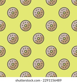 Striking square tile with an amusing food portrait. Seamless pattern with donut on sacramento state green background. Design for a chevron fabric.