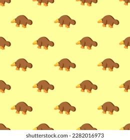 Striking square tile with an engaging animal portrait. Seamless pattern with platypus on blond background. Design for a set of posters with animal silhouettes.