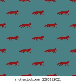 Auffallende quadratische Kachel mit einem fesselnden Tierporträt. Nahtloses Muster mit Fuchsform auf tealblauem Hintergrund. Design für Logos mit Tieren.
