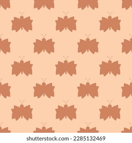 Striking square tile with an engaging animal portrait. Seamless pattern with butterfly black top view silhouette on pale copper background. Design for a set of postcards with animal photos.