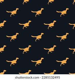 Striking square tile with an engaging animal portrait. Seamless pattern with citipati dinosaur silhouette on dark jungle green background. Design for a set of postcards with animal graphics.