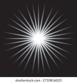 Un llamativo estallido estelar presenta rayos blancos que emanan desde un punto central, creando un diseño radiante y dinámico con una estética moderna y abstracta.