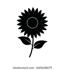 A striking, stylized black silhouette of a sunflower against a white background.