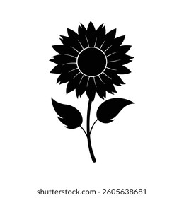 A striking, stylized black silhouette of a sunflower against a white background.