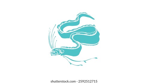 Striking teal illustration of a deep-sea anglerfish. Giant Oarfish.