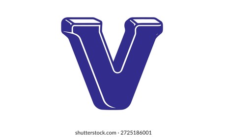 A striking three-dimensional letter V rendered in a rich blue hue, featuring a distinct white outline that adds depth and contrast.