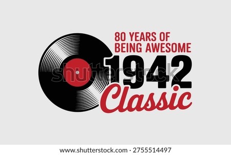 A striking tribute to an 80-year milestone, featuring a classic vinyl record and celebratory text for a 1942 birth year.