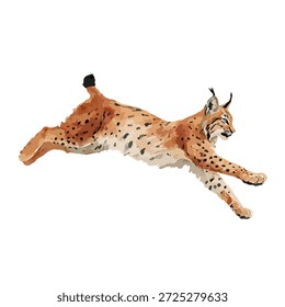 Striking vector art of a powerful lynx in mid-leap, ideal for nature conservation, educational materials, or wild animal projects.