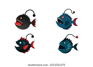 Uma arte vetorial impressionante de um peixe pescador, capturando suas características únicas no mar profundo, perfeito para produtos digitais, ilustrações e design gráfico