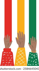 A striking vector of Black and white hands joined in unity for Black History Month (February), symbolizing solidarity, equality, and strength with bold contrast and meaningful cultural representation.