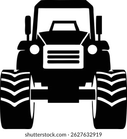 Striking vector of a bold black monster truck provides a dynamic silhouette against a stark white background, ideal for conveying off road adventure.