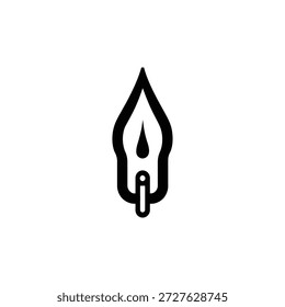 Gráfico vetorial impressionante com uma chama de vela estilizada, representada em linhas negras em negrito contra um fundo branco; representação iconográfica minimalista da iluminação.