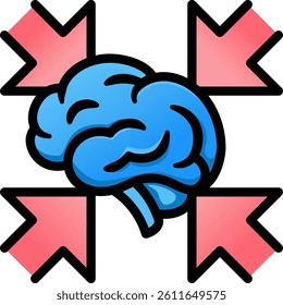 A striking vector icon of a brain under threat, symbolizing stress, mental strain and psychological pressure for health and wellness concepts.
