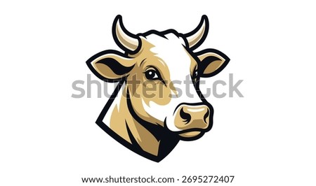A striking vector illustration of a cow's head, featuring detailed shading, prominent horns, and unique markings, ideal for mascot designs.