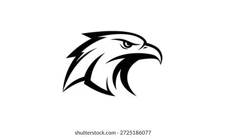 A striking vector illustration of an eagle's head in profile, rendered in bold black and white, showcasing its sharp features and powerful gaze.