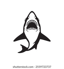 Striking vector illustration of a fierce shark with an open mouth and sharp teeth perfect for marine life designs and ocean-themed projects.