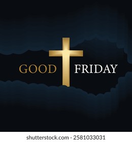 A striking vector illustration for Good Friday, featuring a luminous golden cross centered within a ripped paper effect, symbolizing the sacrifice and redemption of Jesus Christ. 