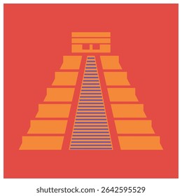 A striking vector illustration of a Mesoamerican pyramid, capturing ancient architectural grandeur and cultural heritage for historical designs