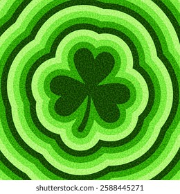 A striking vector illustration of a shamrock surrounded by a layered green ripple pattern, symbolizing luck and Irish culture.