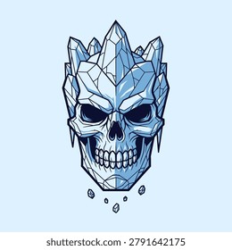 Striking vector illustration of a skull formed from blue ice crystals. Perfect for gaming logos, winter events, fantasy themes, or edgy apparel designs requiring a cold aesthetic.