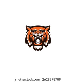 Striking vector illustration of a wild, striped tiger head isolated on white