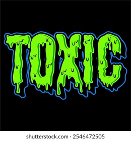 Uma impressionante ilustração vetorial da palavra "TOXIC" em uma fonte arrojada e escura. O design usa cores escuras e intensas e ângulos nítidos, criando uma sensação de perigo e negatividade, enfatizando o destrutivo 