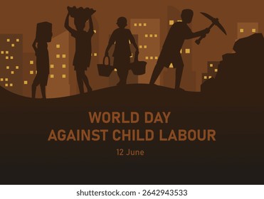 A striking Vector illustration for World Day Against Child Labour featuring dark silhouettes to evoke emotion and raise awareness.