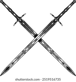 A striking vector image of crossed swords. Perfect for t-shirt designs or logos, conveying strength, valor, and a sense of adventure