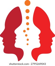 Striking vector logo featuring mirrored face profiles in deep maroon and bright red forming anatomical lungs, 
