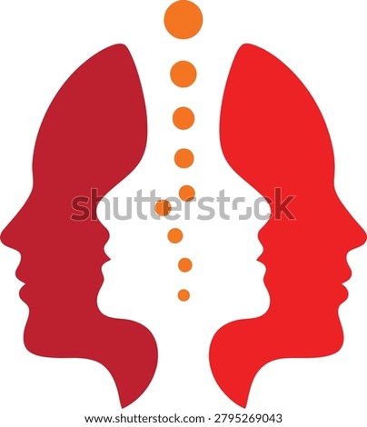 Striking vector logo featuring mirrored face profiles in deep maroon and bright red forming anatomical lungs, 