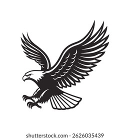 A striking vector logo of a powerful eagle in flight, rendered in a bold black and white design. Ideal for brands seeking to convey strength, freedom, and vision.