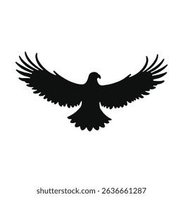 A striking vector silhouette depicts a majestic eagle in flight, its powerful wings outstretched against a clean white background. This elegant design showcases the eagle, a symbol of freedom 