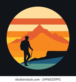 A striking vector t-shirt design featuring a black silhouette of a hiker, perfect for outdoor enthusiasts.