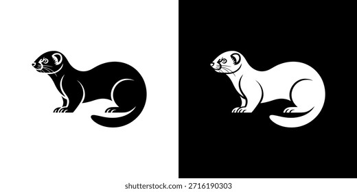 A striking visual contrast black and white illustrations of a sleek weasel