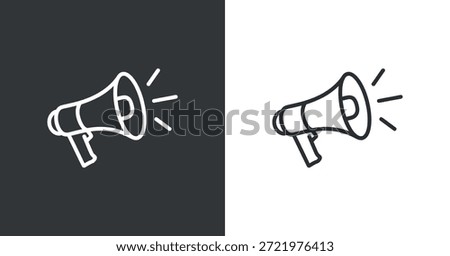 A striking visual contrast showcases a white outline of a megaphone on a dark background and its reverse highlighting duality