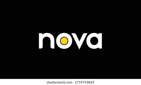 A striking visual featuring the word 'nova' in clean white typography against a solid black background. The letter 'o' is replaced with a vibrant